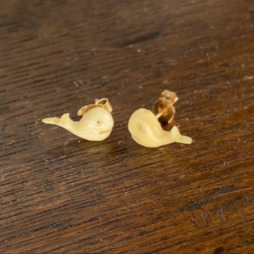Vintage carved whale bone earrings